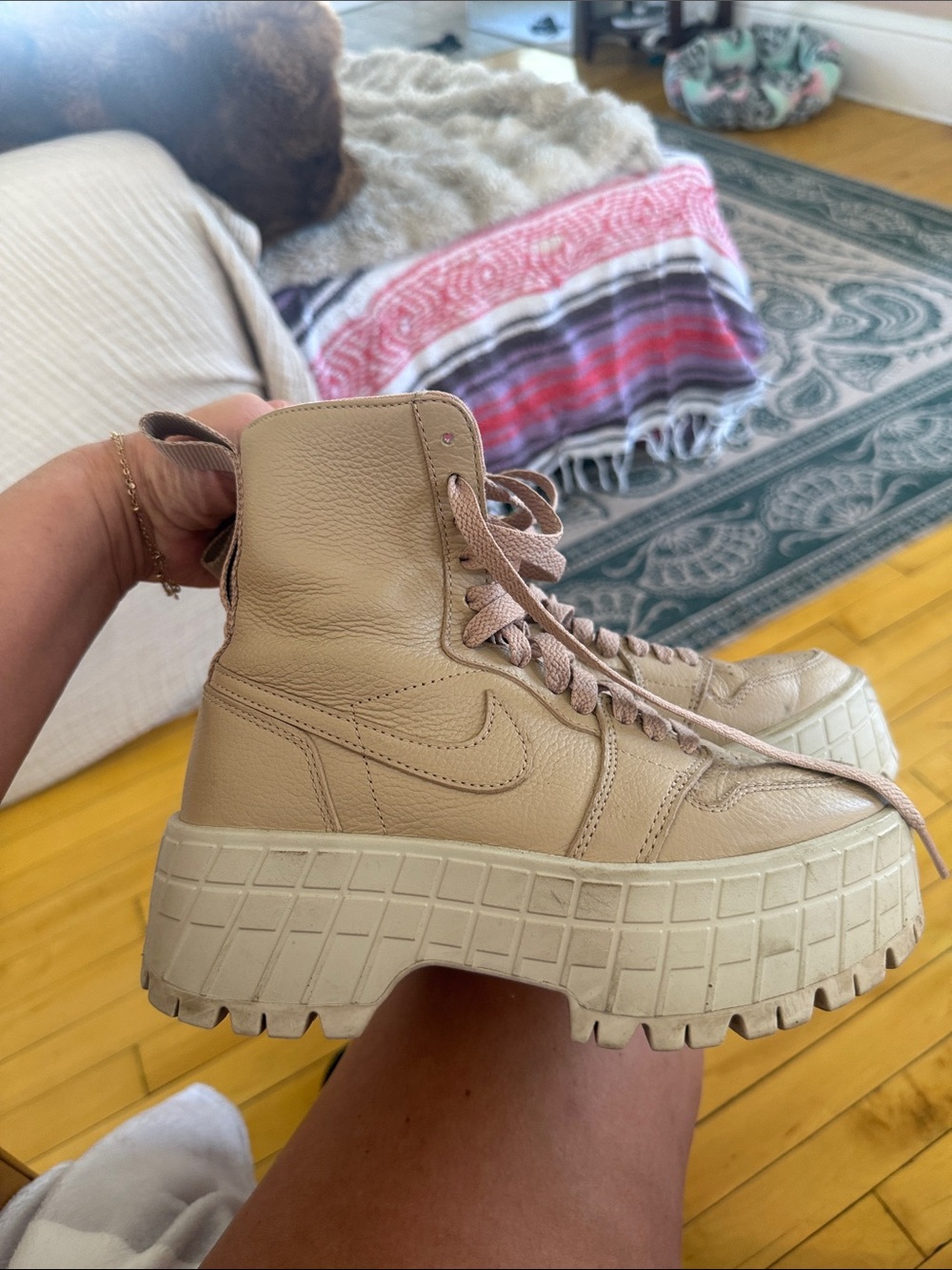 Nike Women's Cream Platform Lace-Up Boots